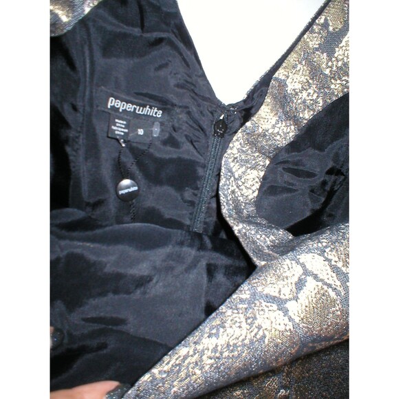 New Womens NWT Designer Paperwhite Col Snake Print Dress Metallic Brown Black 10 - Picture 7 of 12